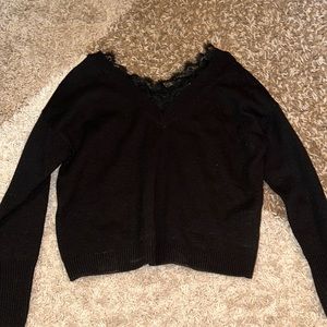 H&M off the shoulder black sweater with lace scoop